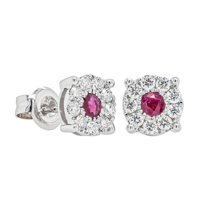 9ct White Gold Ruby & Diamond Galaxy Studs-Earrings-Walker & Hall