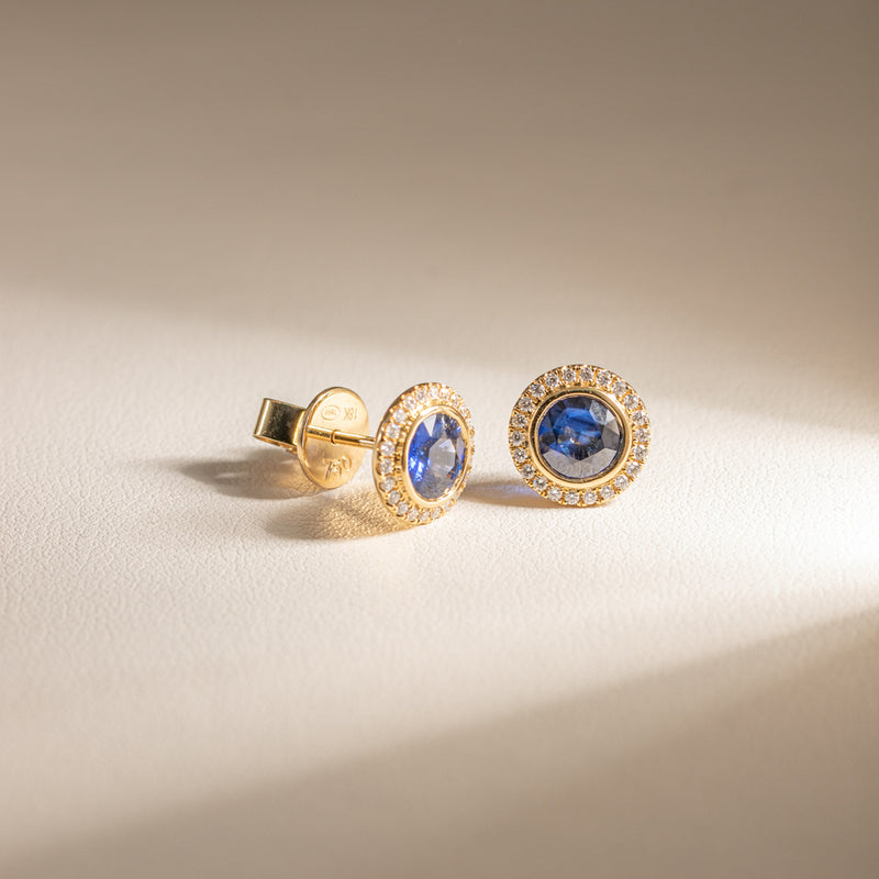 18ct Yellow Gold 1.92ct Sapphire & Diamond Isla Earrings-Earrings-Walker & Hall