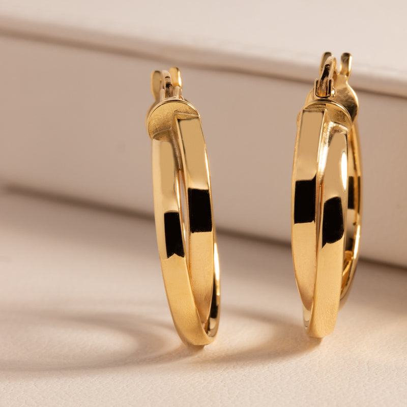 9ct Yellow Gold Crossover Hoop-Earrings-Walker & Hall