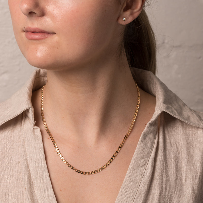 9ct Yellow Gold Bevelled Edge Diamond Cut Curb Chain-Necklace-Walker & Hall