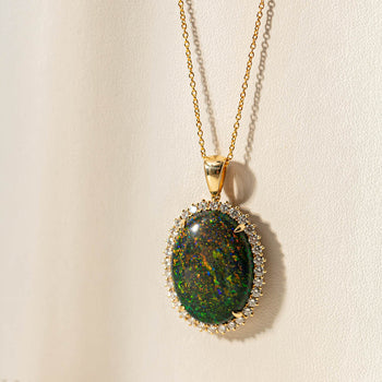 18ct Yellow Gold Opal & Diamond Belle Pendant-Necklace-Walker & Hall