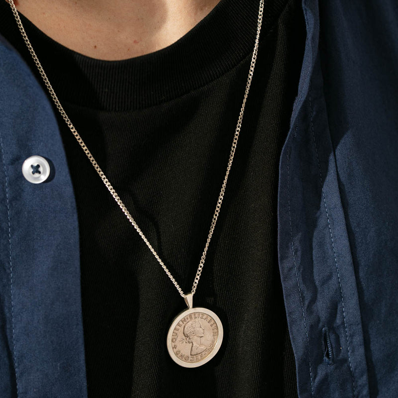 Sterling Silver Pendant with Shilling Coin-Necklace-Walker & Hall