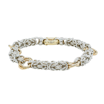 Sterling Silver & 9ct Yellow Gold Byzantine Bracelet-Bracelet-Walker & Hall