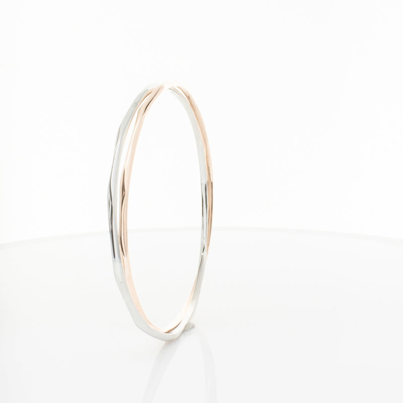 9ct Rose Gold & Sterling Silver Entwined Bangle-Bracelet-Walker & Hall