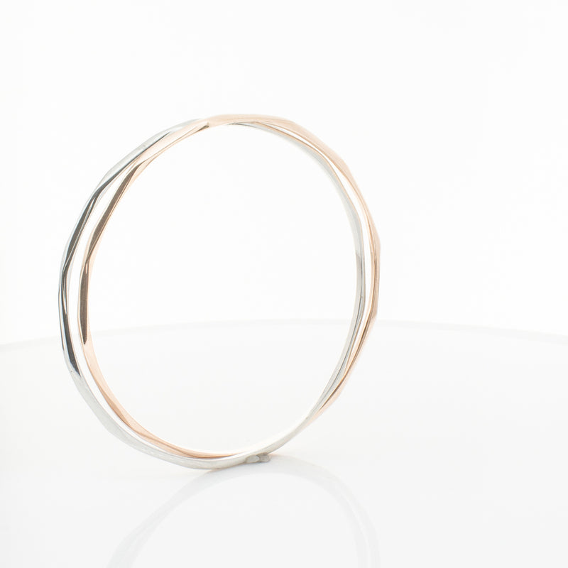 9ct Rose Gold & Sterling Silver Entwined Bangle-Bracelet-Walker & Hall