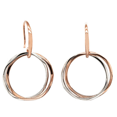 9ct Rose Gold & Sterling Silver Entwined Earrings-Earrings-Walker & Hall