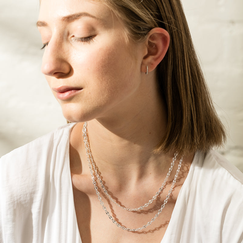 Sterling Silver Anchor Link Necklace-Necklace-Walker & Hall