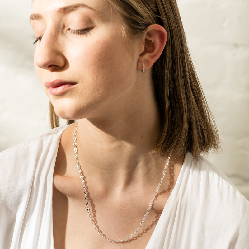 Sterling Silver Anchor Link Necklace-Necklace-Walker & Hall