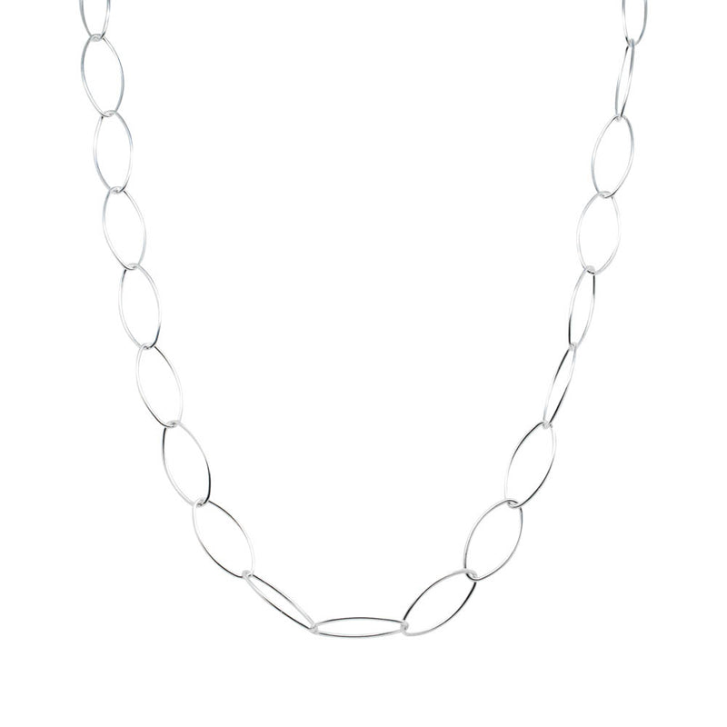 Sterling Silver Wide Trace Link Necklace-Necklace-Walker & Hall