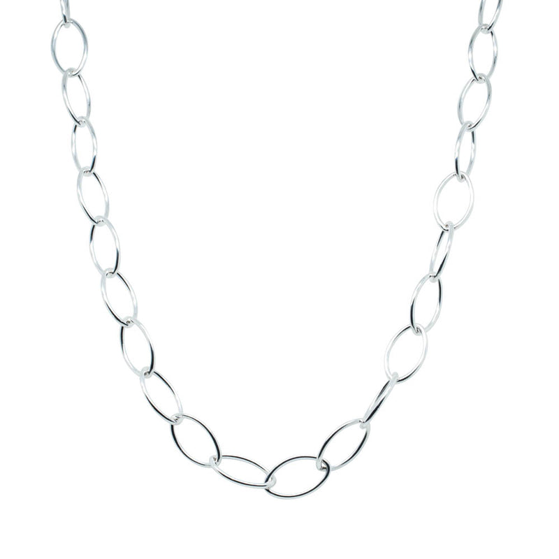 Sterling Silver Navette Link Necklace-Necklace-Walker & Hall