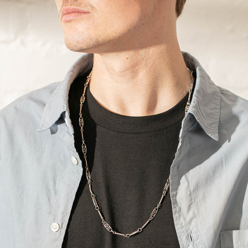Deja Vu Sterling Silver Fancy Link Necklace-Necklace-Walker & Hall