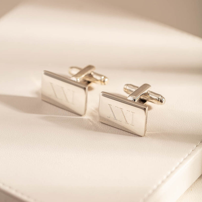 Sterling Silver Rectangular Cufflinks-Cufflinks-Walker & Hall