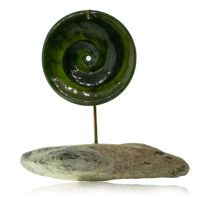 NZ Greenstone Koru Carving with Stand-Sculpture-Walker & Hall