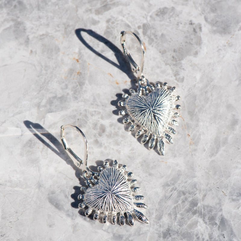 Zoe & Morgan Heart Rays Earrings - Sterling Silver-Earrings-Walker & Hall