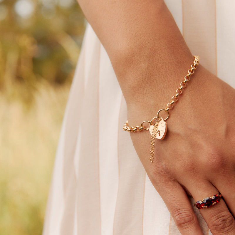 9ct Yellow Gold Flat Heart Bracelet-Bracelet-Walker & Hall